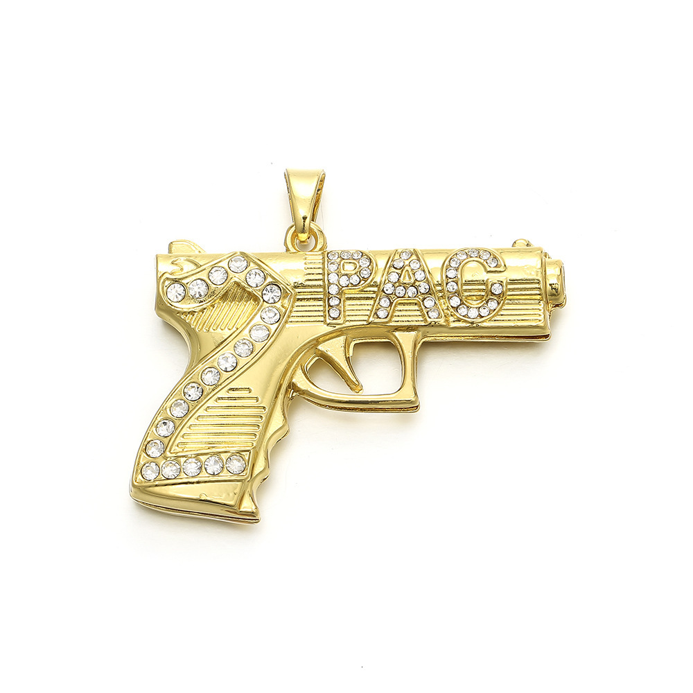 Luxury Designer Gun Shape Letter Initial Moissanite Diamond Inlaid Men's Hip Hop Statement Necklace Pass the diamond tester