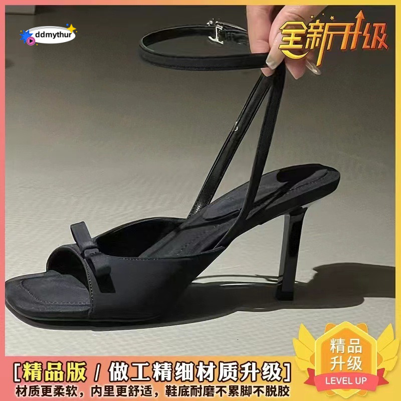 2025 New Open-Toe High Heels Women's Shoes Party Solid Color Sandals Summer French Style Elegant Bowknot ddmythur