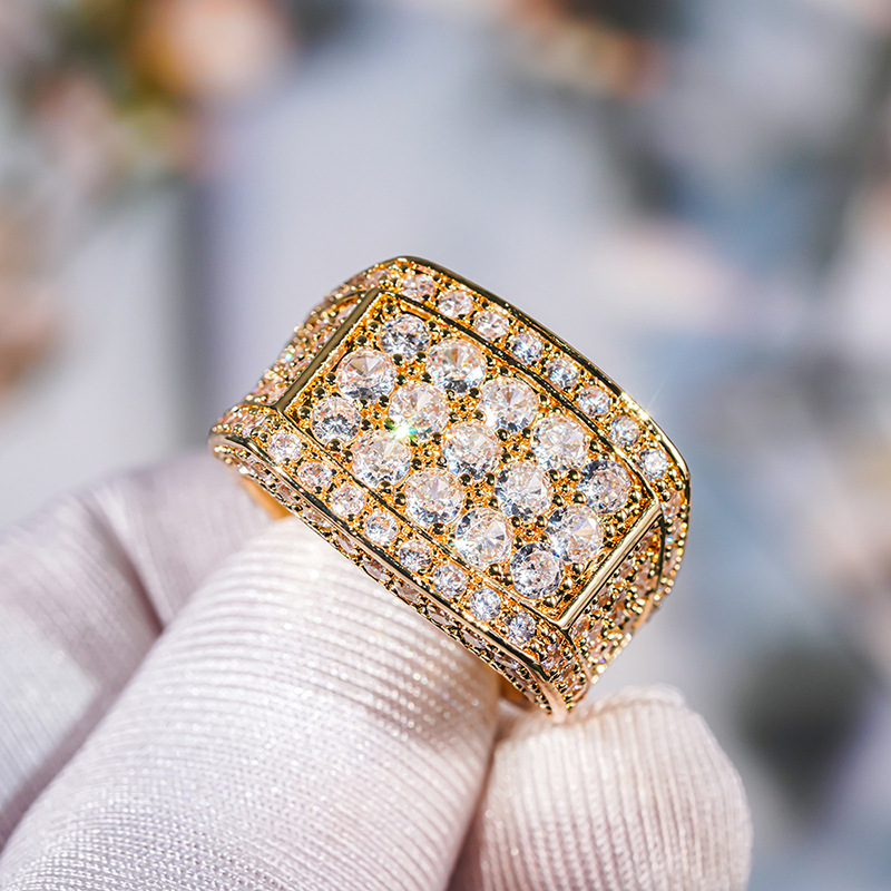 Choucong Handmade Geometric Exaggeration Punk Stunning Luxury Jewelry 18K Gold Fill Full Round 5A Zircon CZ Diamond Party Women Square Wedding Band Ri