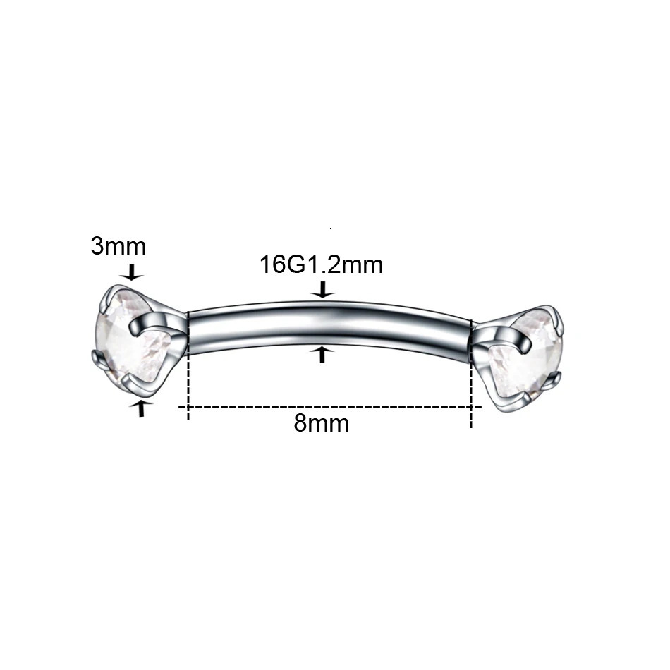 1PC Steel Crystal Gem Eyebrow Ring Tragus Helix Rook Earring Piercings Curved Banana Piercing Bijoux Lip Rings Jewelry 16G 250613