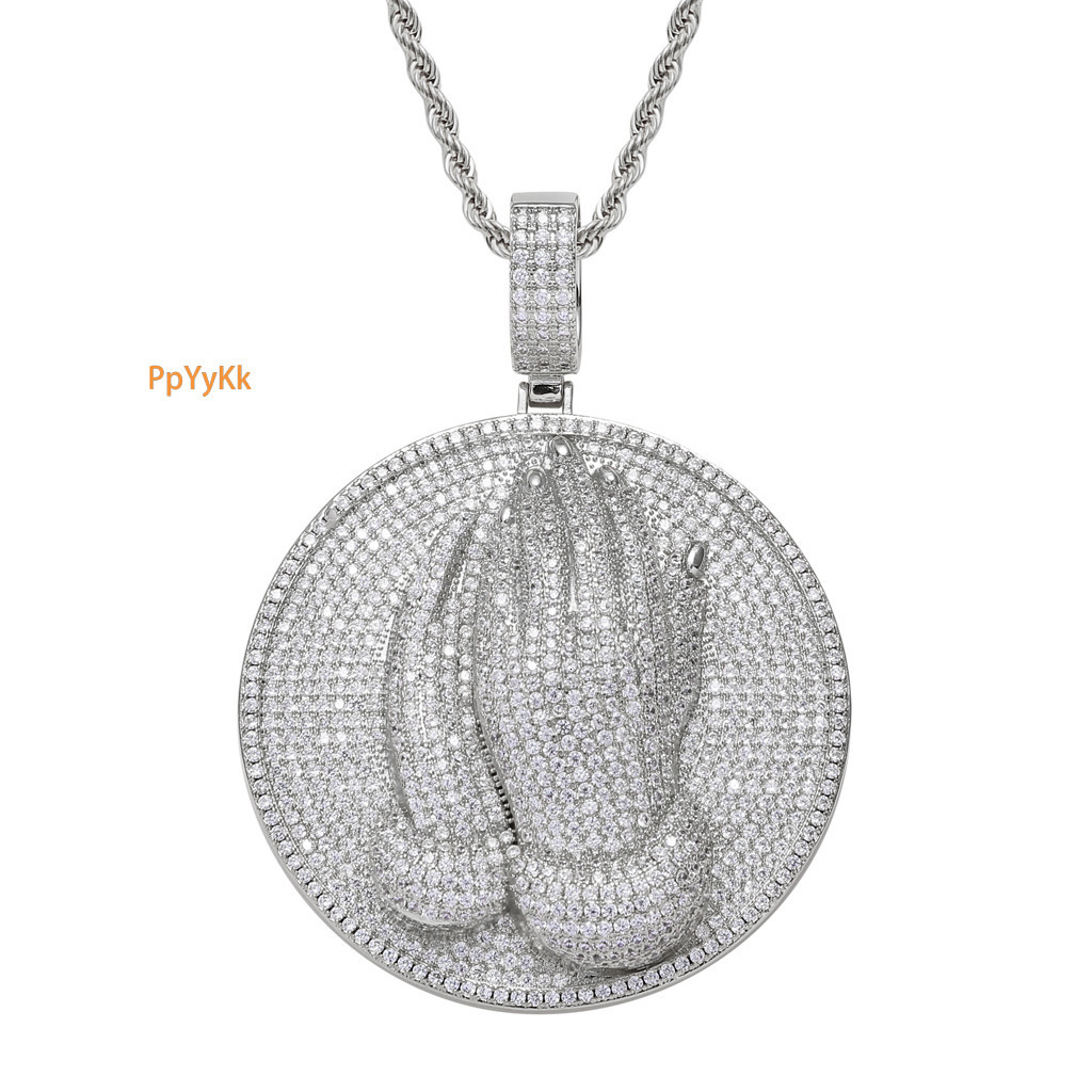 Luxury Moissanite Necklace Hip Hop Pendant Religious Praying Hands Iced Out Diamond Unisex Streetwear Accessory Pass the diamond tester