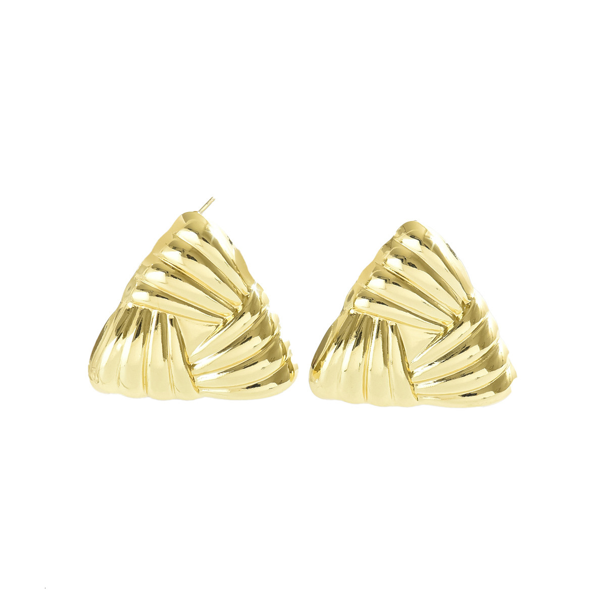 Light Geometric Pleated Line Triangle Design Women's Stud Earrings