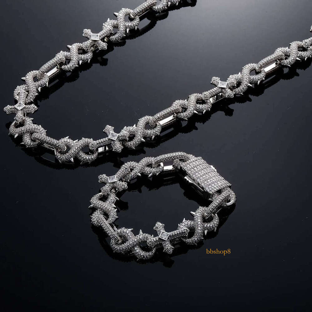 Hip Hop 8-shaped Thorn Cross Cuban Link Chain Necklace Bling Full Cubic Zirconia Iced Out Dia Personalized Mens Necklaces Choker Bracelet Accessories 