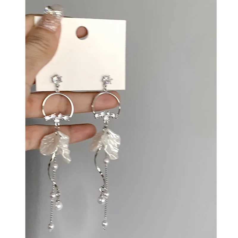 Fashion Summer Vacation Style Shell Tassel Long Petal Pearl Pendant Womens Party Jewelry Earrings XJ250623