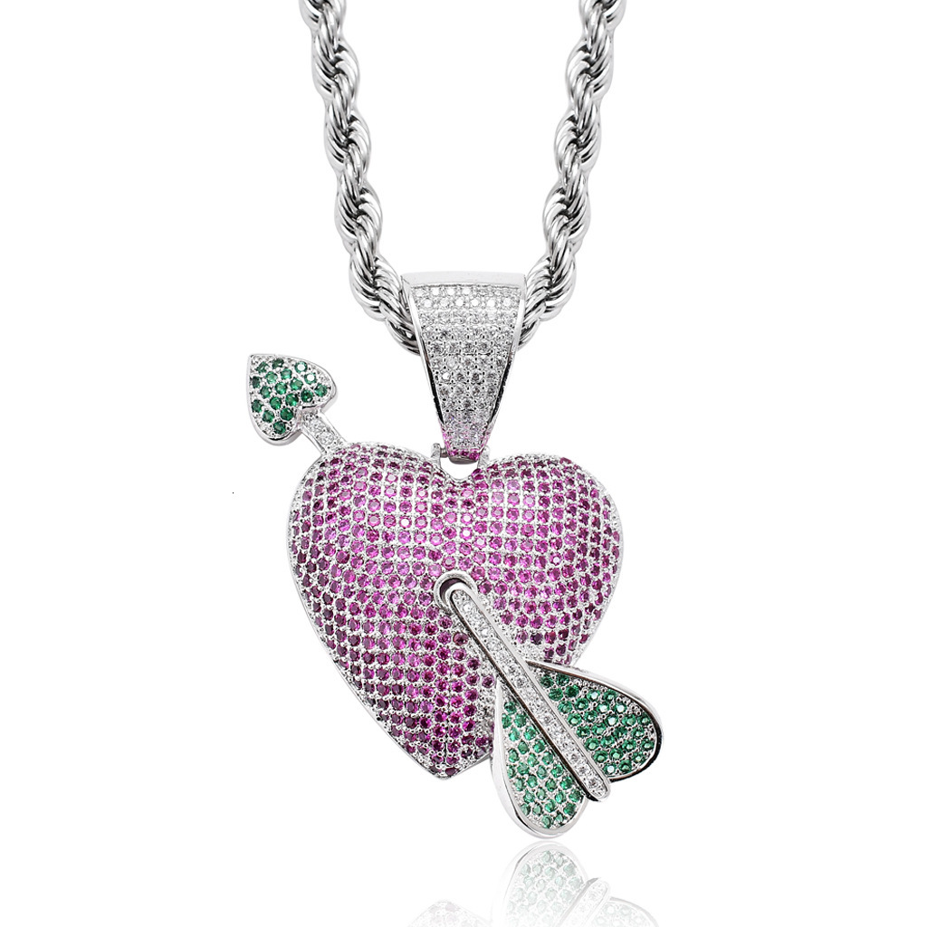 Luxury Jewelry Hip Hop Necklace Heart Pendant Iced Out Colorful Moissanite Unique Creative Accessory Pass the diamond tester
