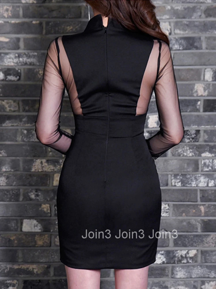 Fashion Korean Elegant Women Evening Dress Solid Sheer Sexy V-Neck Slim Mini Party Club Prom Lady Femme Mujer Vestidos Fiesta