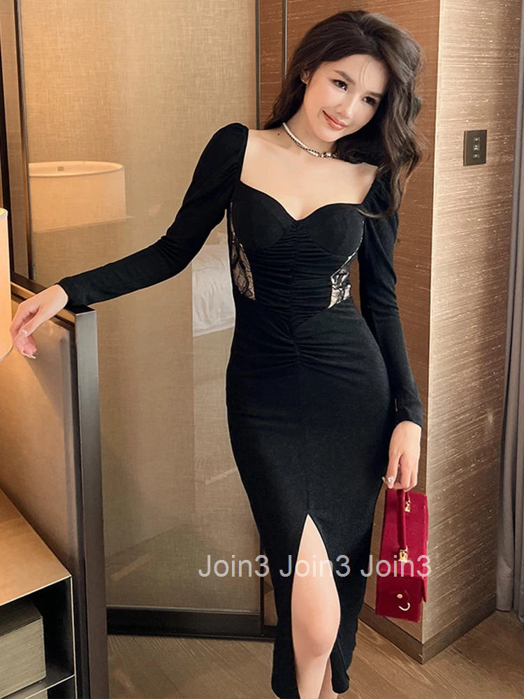 New Fashion Women Evening Dress Mujer Sparkly Bright Silk Sexy Low Cut Bodycon Folds Midi Party Prom Stretchy Robe Femme Vestido