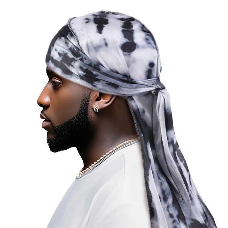 New Dyed Silky Durag Bandana With Long Tail And Wide Strap Colorful Durag Cap Shower Cap For Men And Women M250623