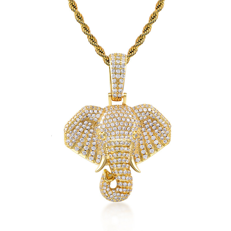 Moissanite Jewelry Street HipHop Full Diamond ElephantTrunk Ganesh Pendant DiamondInlaid Streetwear Brand Unisex Unique BlingBling Necklace