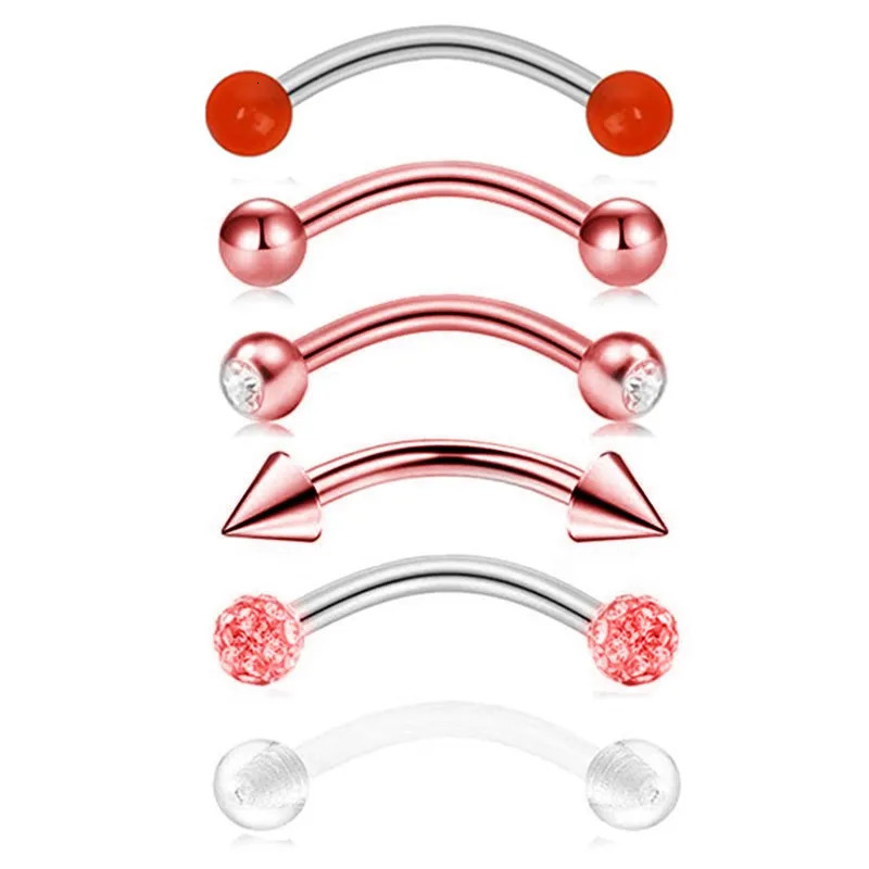 6PCS Stainless Steel Crystal Eyebrow Piercing Set 16G CZ Curved Barbell Helix Daith Lot Tongue Snake Eyes Bulk 250613