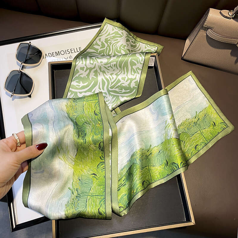 DHgargets with Ribbon for Women, Spring and Autumn Double Layer Long Scarf, High-end Silk Scarf