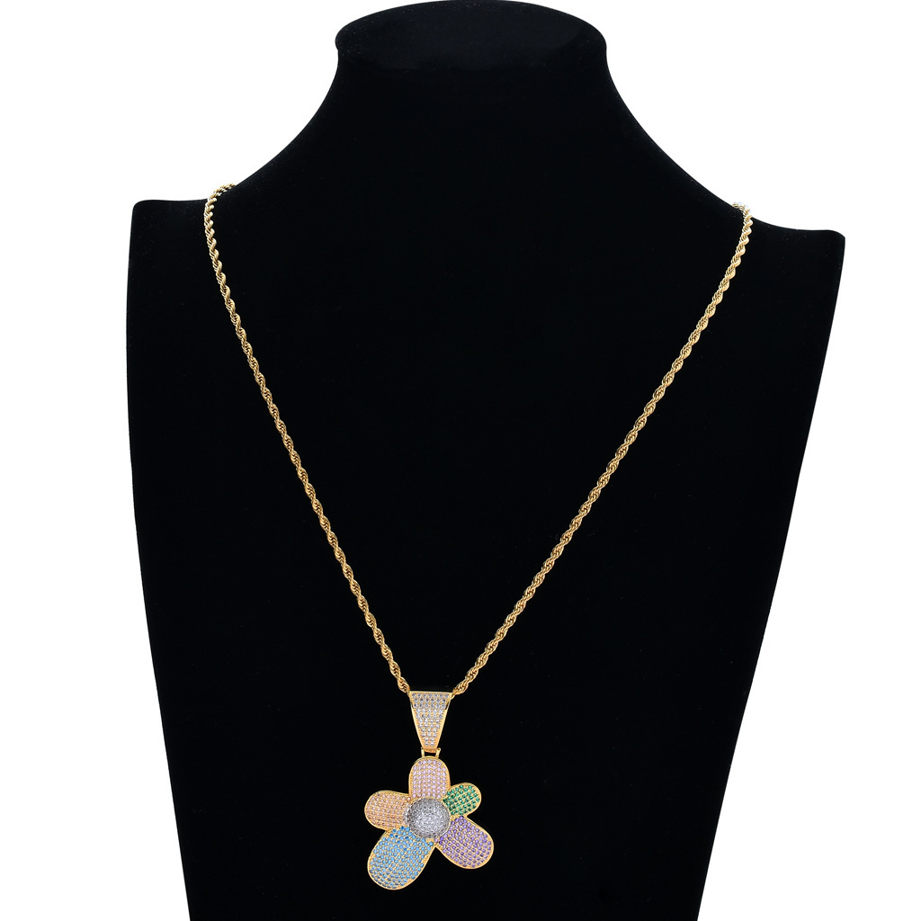 Luxury Moissanite Necklace Hip Hop Pendant Colorful Flower Iced Out Pendant High Quality Full Diamond Hip Hop Jewelry Pass the diamond tester