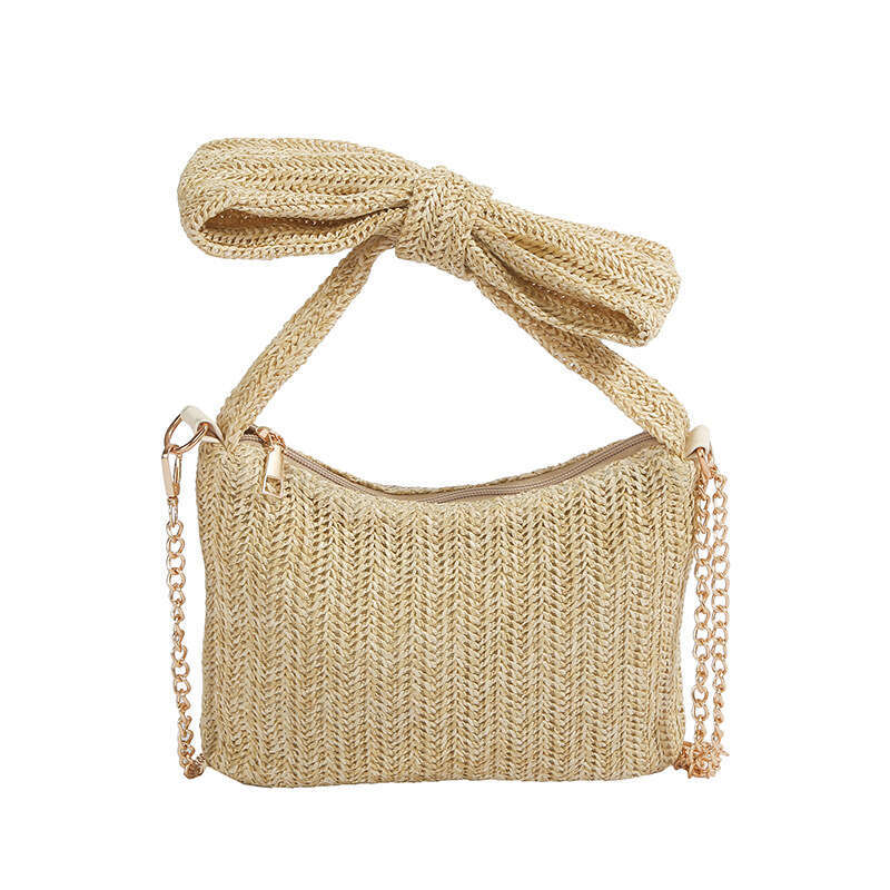 Korean Style Niche Simple for Women 2025 Summer New Fashion Woven Hollow Bow Commuter Crossbody Bag Trend