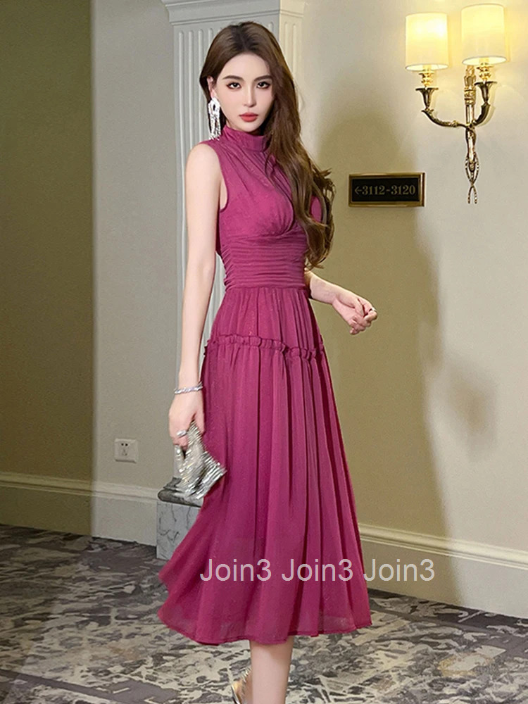 Summer Fashion Elegant Chiffon Bright Silk Evening Dress Women Clothes Vintage Sleeveless Corset Slim Party Robe Vestidos Fiesta