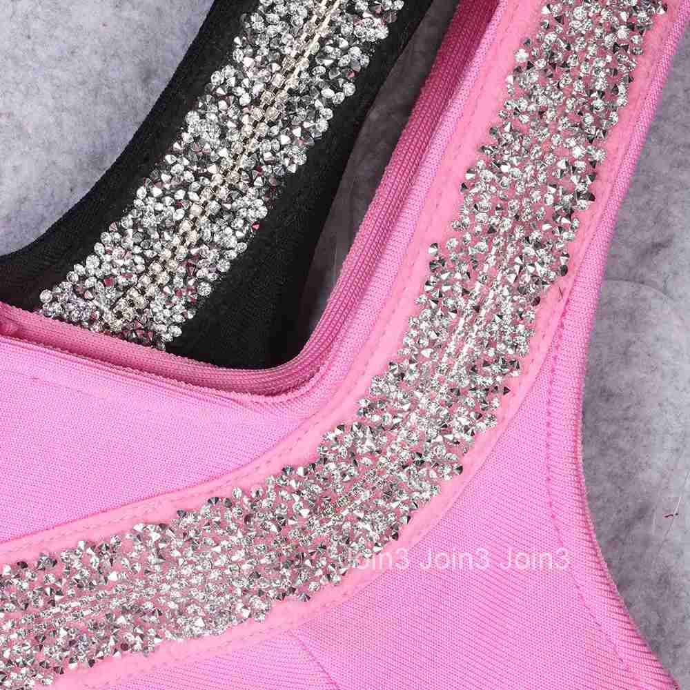 New Pink Black Bodycone Bandage Dress For Women Chic Sleeveless Flash Snake Shape Diamond Embellished Luxury CelebrityParty Gown