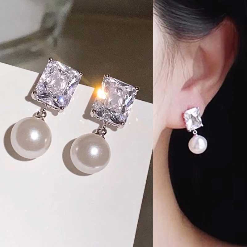 Huitan Luxury Train Cubic Zirconia Imitation Pearl Dangle Earrings for Women Temperament Bride Wedding Accessories La Jewelry XJ250623