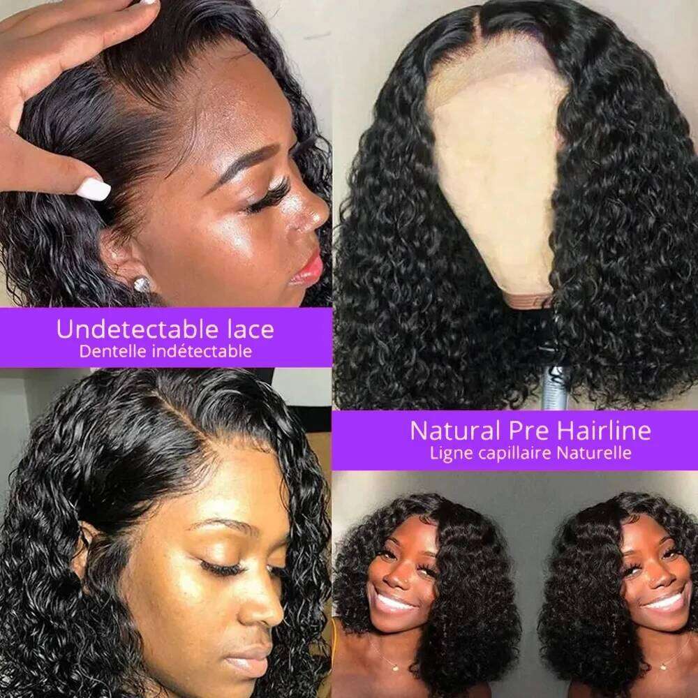 180% HD 13x4 Curly Short Bob Frontal Human Hair Wigs Deep Water Wave 13X4 Lace Front Wig Pre Plucked 4x4 Closure For Women