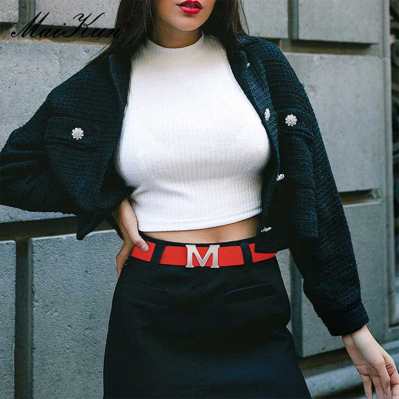 Maikun Womens Leather Belts Removable Letter M Plate Buckle High Quality PU Leather Belt For Jeans Dress Halloween l25062312