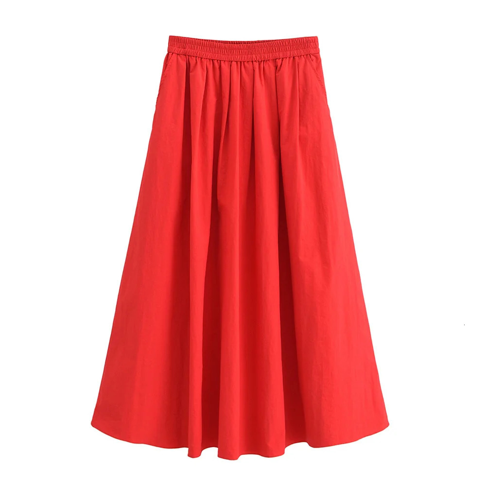 UNIZERA2024 Summer Product Casual Womens Fashion Solid Color Collar Short Sleeve Shirt Midi Skirt Set 250614