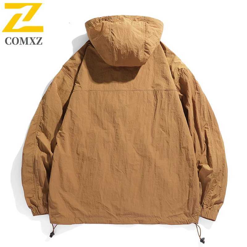 2025 Hooded Jacket Mens Summer Harajuku Solid Color Lightweight Breathable UV Jackets Outdoor Fishing Hiking Skin Windbreaker W250623