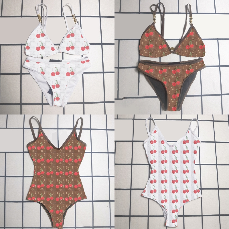 Luxury Cherry Printed Bathing Suit Designer Bikini Women Sexy Push Up Bra Briefs Set Monokini Summer Beach Surfing Diving Swimsuits