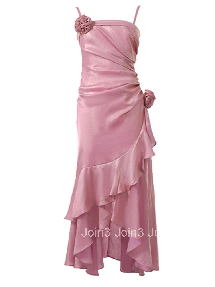 Women Vacation Clothes Sweet Satin Pink Sexy Strap Slim Maxi Long Dress Elegant Evening Party Prom Vestidos Casual Fashion New