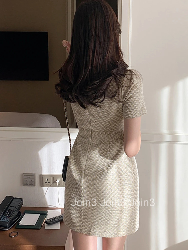 Fashion Summer Retro Short Formal Dress Women Mujer Elegant Office Striped O-Neck Short Sleeve Slim Mini Vestidos Street Clothes