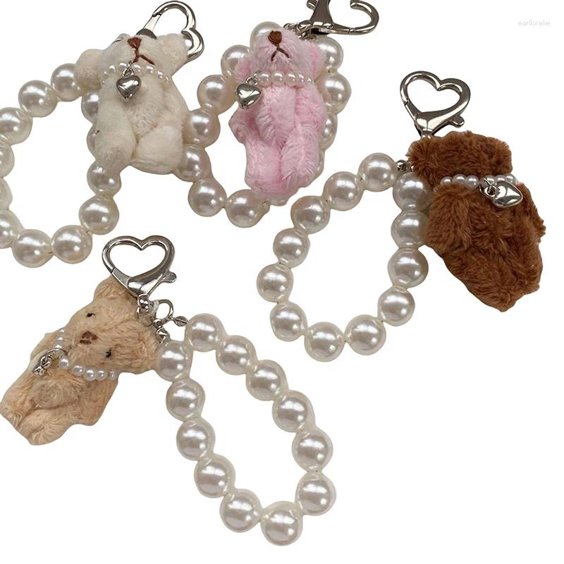 Keychains 1PC 4.5CM Joint Bear Pearl Phone Chain Pendant Keychain Plush Teddy Keyring Jewelry Camera Bag DIY Decoration Handmade Gift
