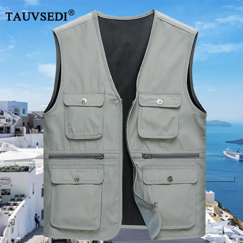 Men Outdoor Breathable Sleeveless Vest Men Tactical Cargo Fishing Vests Man Casual Multi Pocket Work Tool Safari Vest Waistcoats 250617