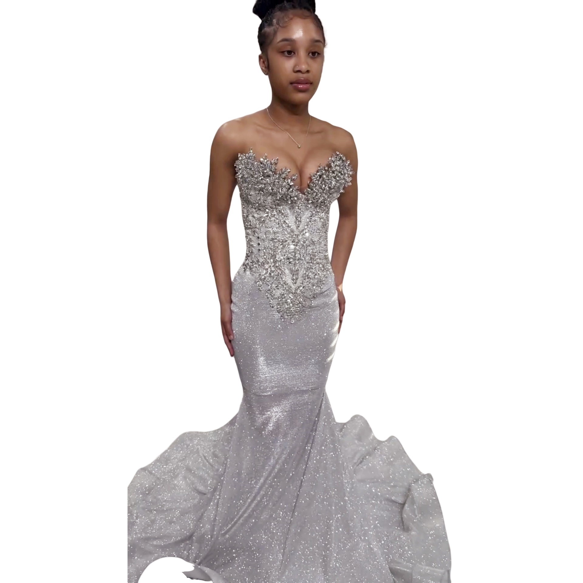 Silver Mermaid Plus Size Prom Dresses 2025 Sparkly Crystals Beaded Sequined Evening Formal Party Second Birthday Engagement Gowns Dress For Special Oc