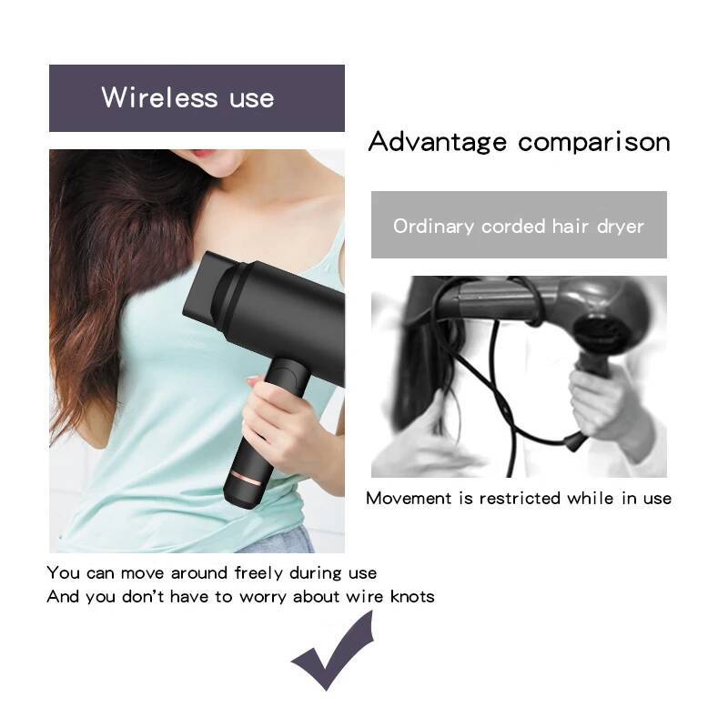 Professional Portable Ionic Blow Hotel Use Household Rechargeable Wireless Cordless Hair Dryer Blank English 400W
