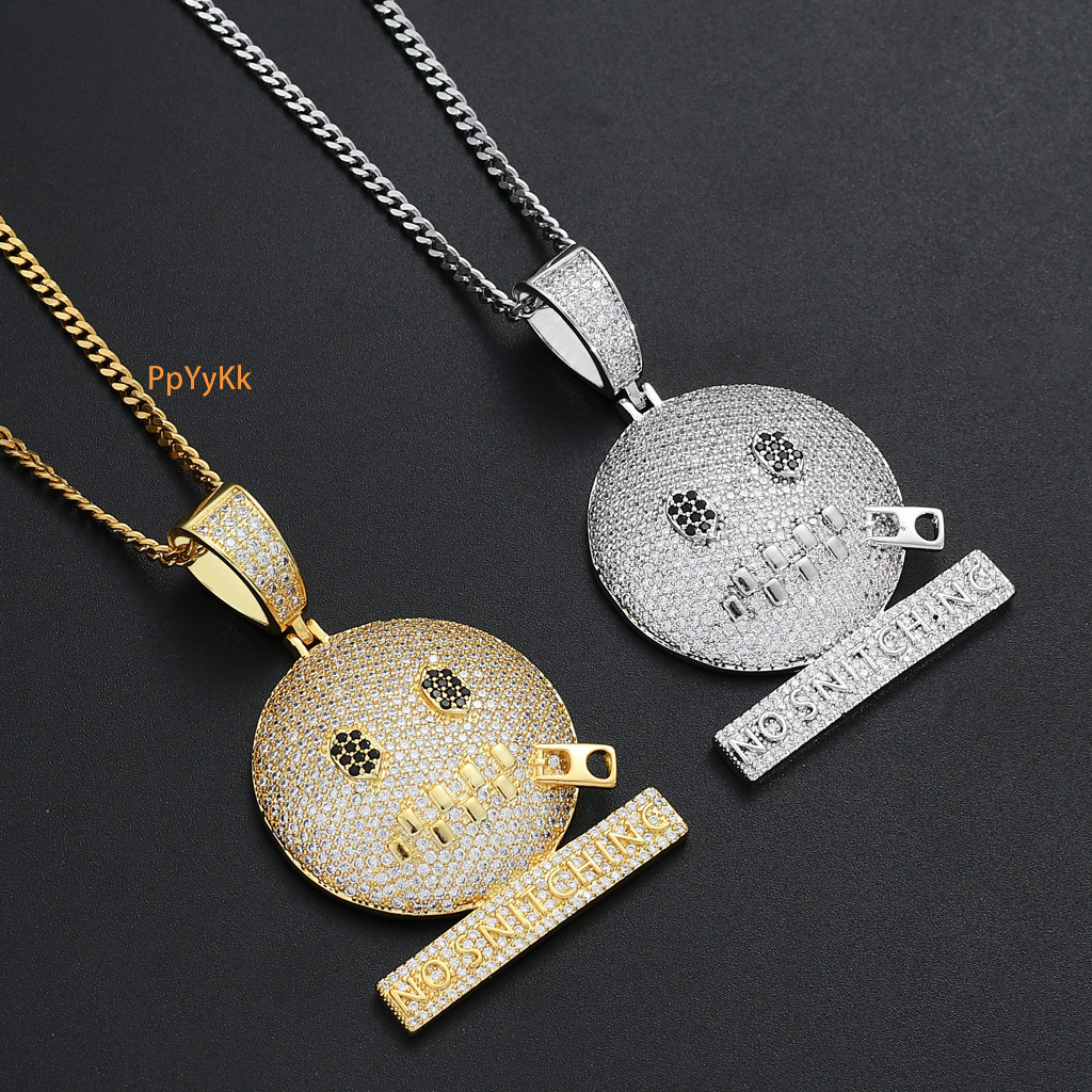 Luxury Moissanite Hip Hop Necklace Men Cartoon Emoji Zipper No Snitching Trendy Iced Out Jewelry Pass the diamond tester
