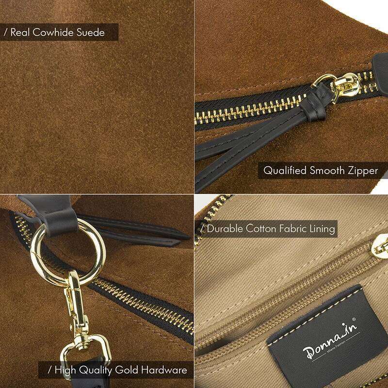 Donna-In Natural Cow Suede Shoulder Underarm Bag Genuine Leather Hobo Crescent Handbag Half Moon Winter Fashion Casual