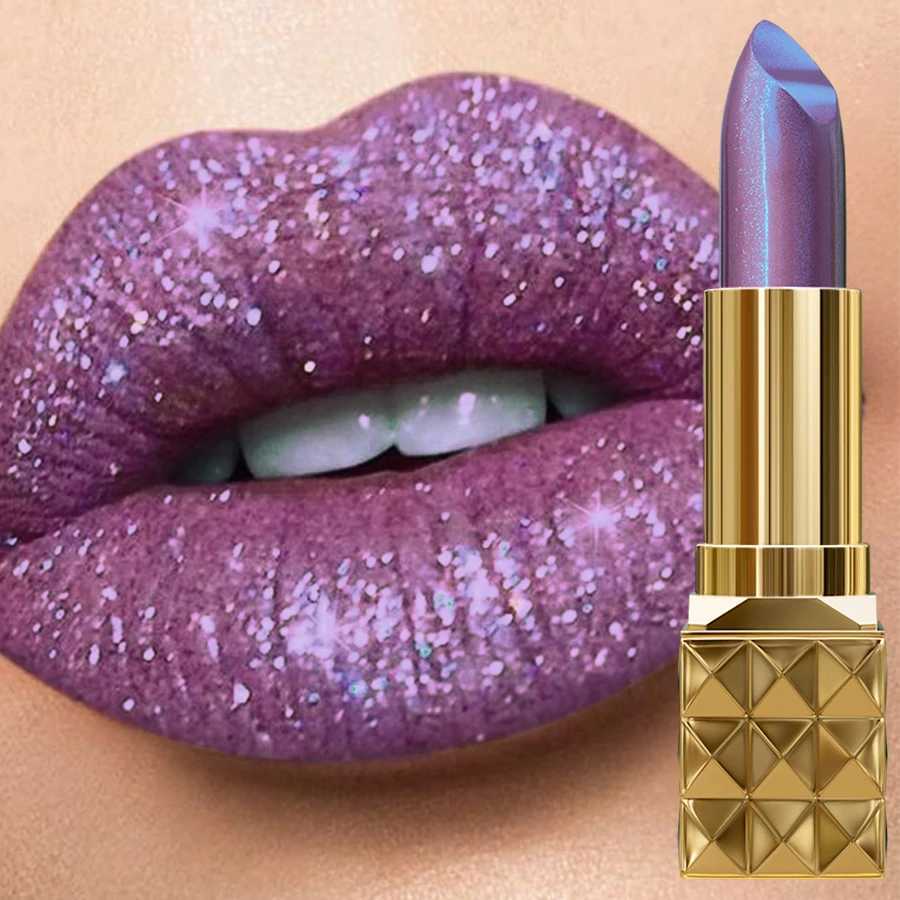 1PC Sexy Color Glitter Lipstick Flash Lasting Easy Color Diamond Lip Tint Shiny Metallic Lip Makeup Gifts for Women Lip Gloss XJ250623
