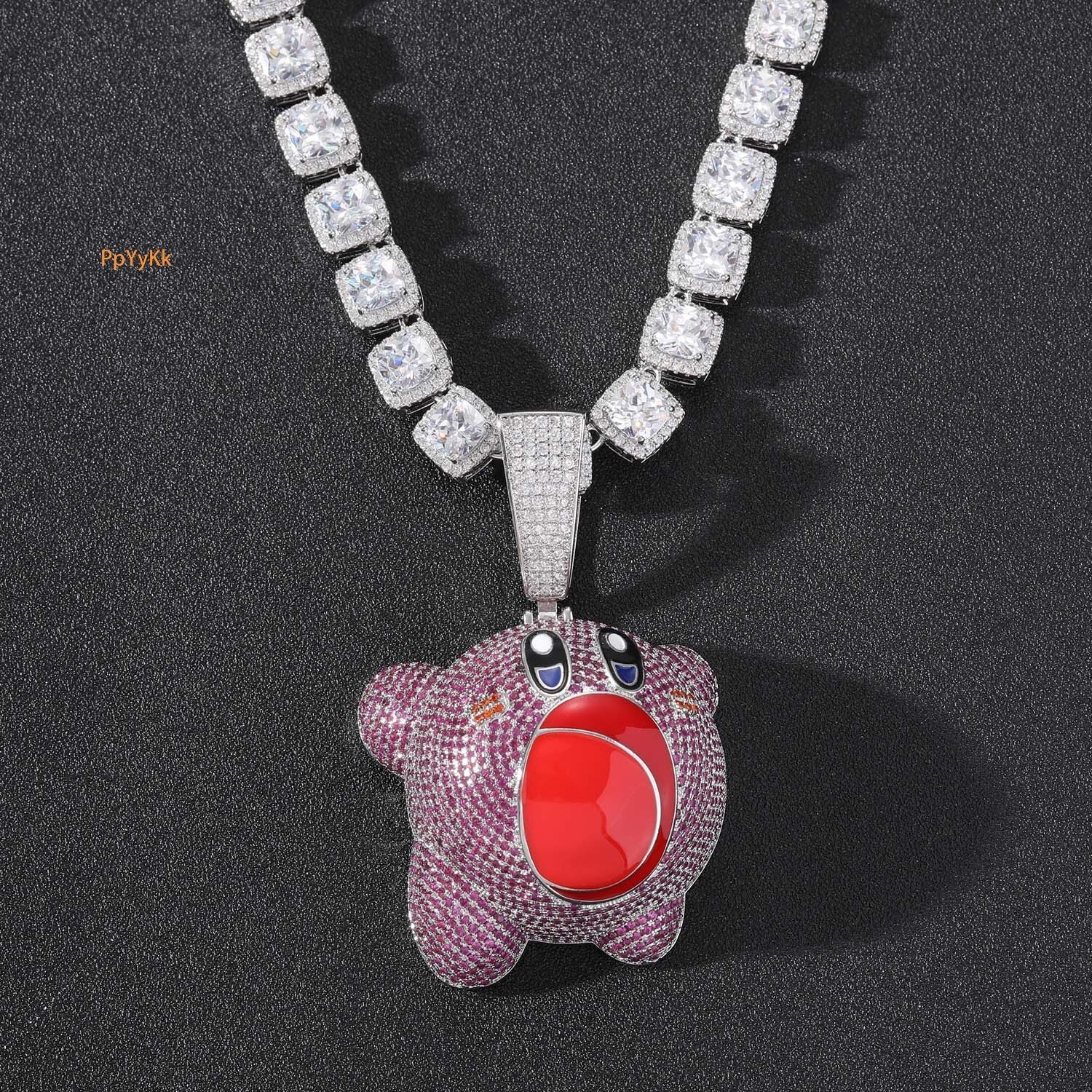 New Hip Hop Star Kirby Pendant 3D Cute Cartoon Unisex Couple Iced Out Necklace Trendy Accessory Pass the diamond tester