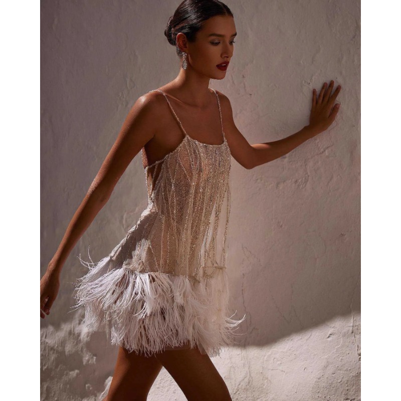 Short Party Dress Featuring Layered Tasseled Design and Sparkly Beads