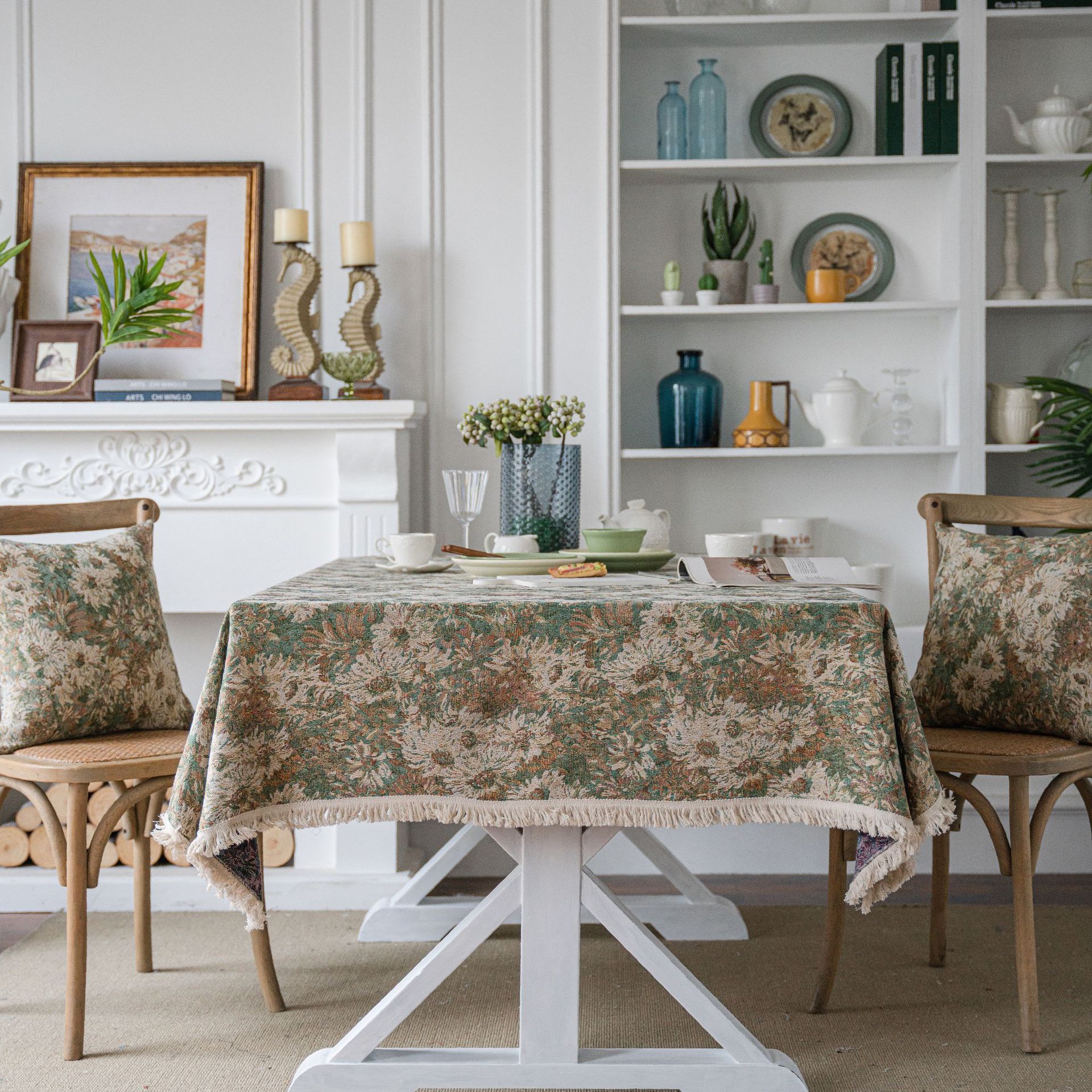 90135 Bohemian thick tablecloth american style tablecloth flower jacquard tablecloth