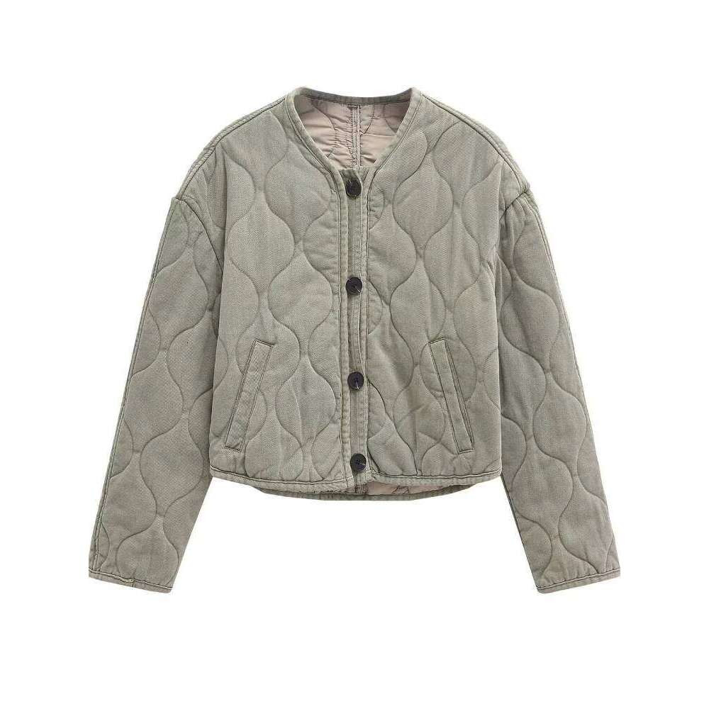 Women's Loose Quilted Jacket Warm O-neck Front Pockets Single Breasted Asymmetric Hem Solid Overcoat Fall Winter New Chic Coat