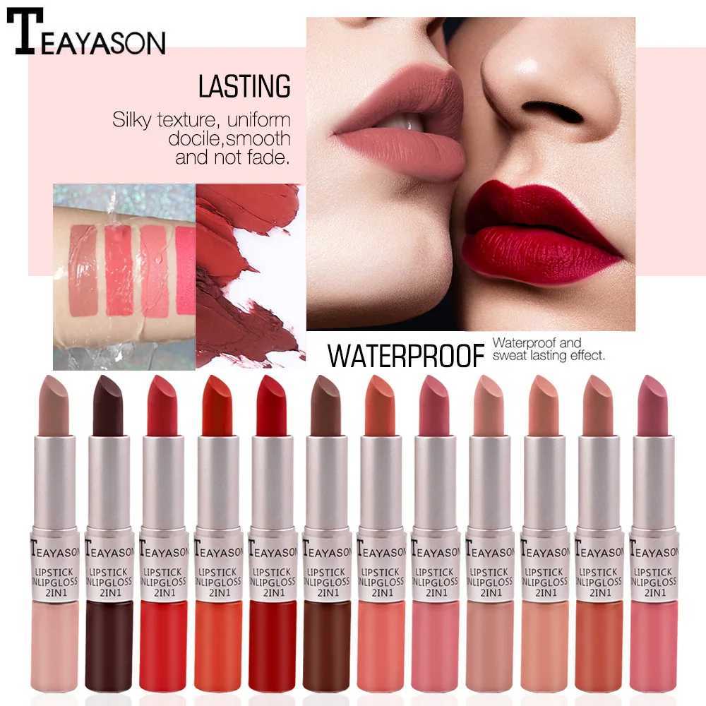 Double Head Matte Nude Liquid Lipstick Lip Glaze 2 In 1 Lip Makeup Moisturizing Lasting Dark Red Lipgloss Lip Stain Cosmetics XJ250623