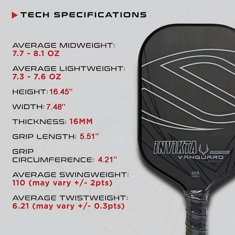 VANGUARD Control Invikta Carbon Fiber,Pickleball Paddle Honeycomb Core,Professional Pickleball Racket