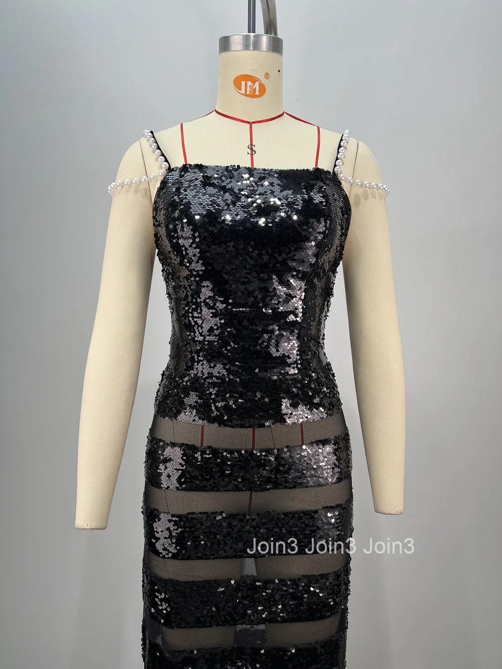 2025 Spring New Outfits For Women Fashion Sequins Beading Black Dress Sleeveless Sexy Gauze Splicing Red Carpet Tender Gown