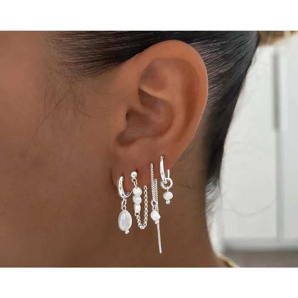 Vintage Artificial Colored Beads Pendant Earrings Set For Women Fashion Boho Silvery Color Simple Jewelry Gift Wholesale XJ250623