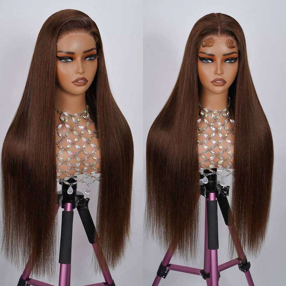 30Inch straight Chocolate Wigs Plucked Pre Cut 5x5 Wear And Go Glueless Brown Human Hair Wig