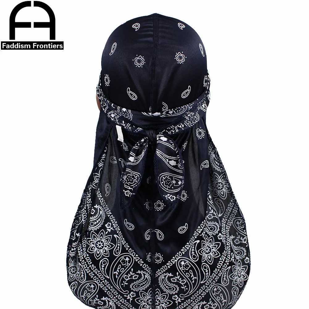 Premium Men Silk Durag Paisley Design Printing Silky Durags Long Straps Headwear Head Scarf Wave Cap Headwrap Durags M250622