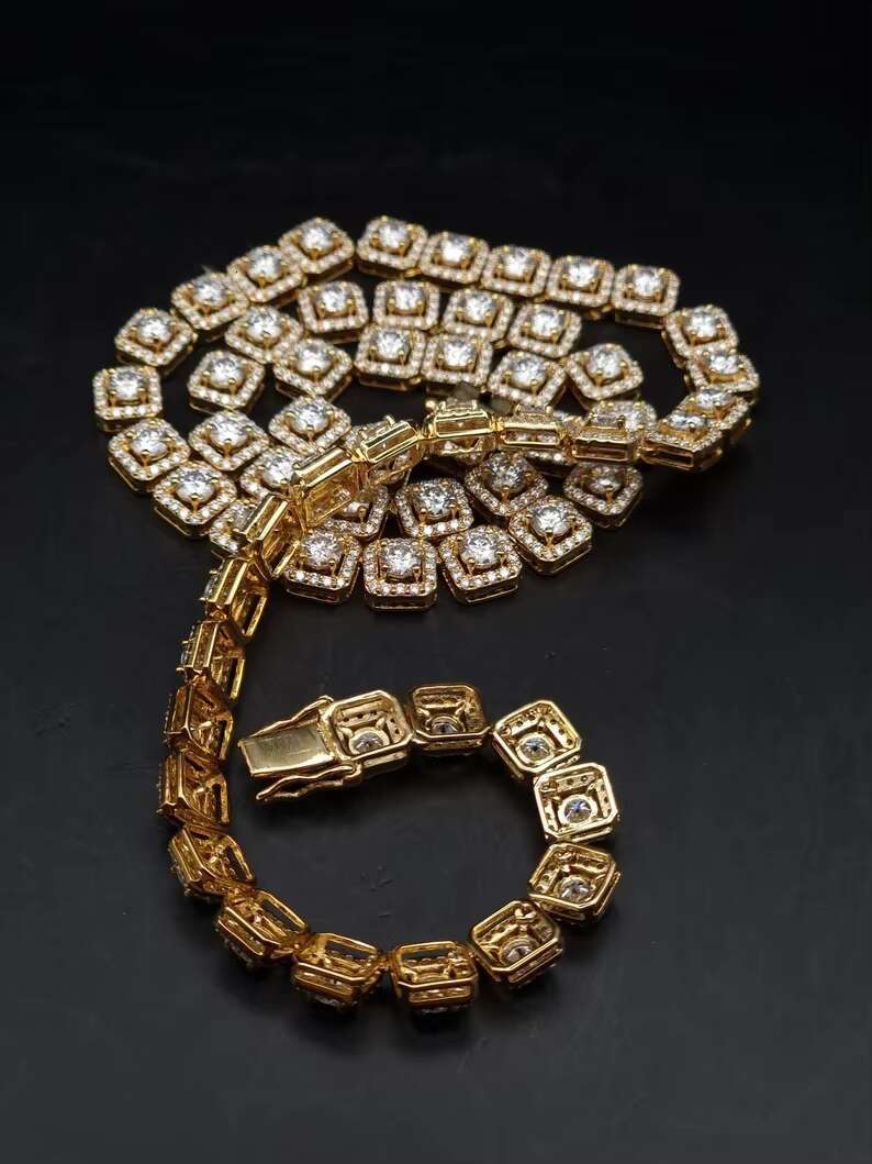 Solid 18K Gold Moissanite Diamond Chain Necklace Tennis Cuban Chain Necklace For Unisex Fashion Jewelry