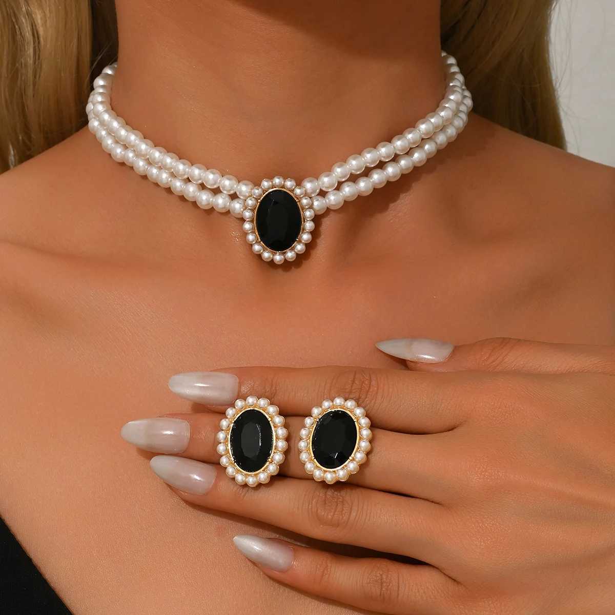 3PC Womens Fashion Imitation Pearl Necklace Earrings Jewelry Set Suitable for Wedding Party Festival GiftsXJ250623