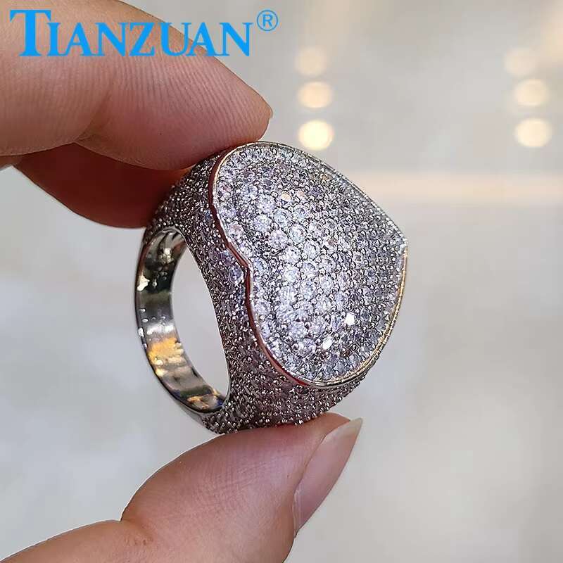 Big Size Heart Melee Moissanite Ring Men Women Sterling 925 Silver Round Brilliant Diamonds Engagement Male Wedding Jewelry