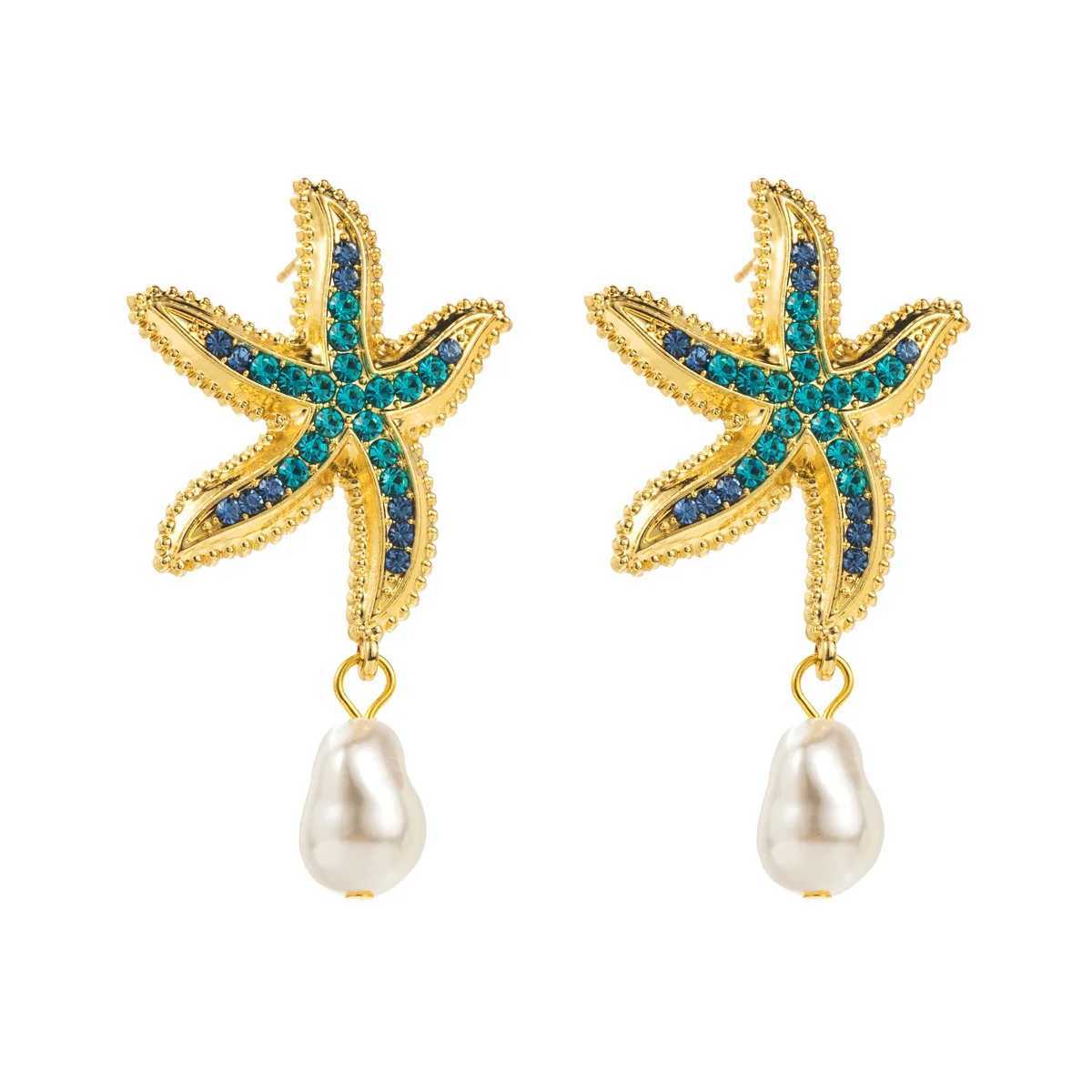 Bohemia Star Fish Earrings Drop Pearl Rhinestones Dangle Earrings for Women Starfish Party Jewelry Summer Holiday Beach GiftsXJ250623