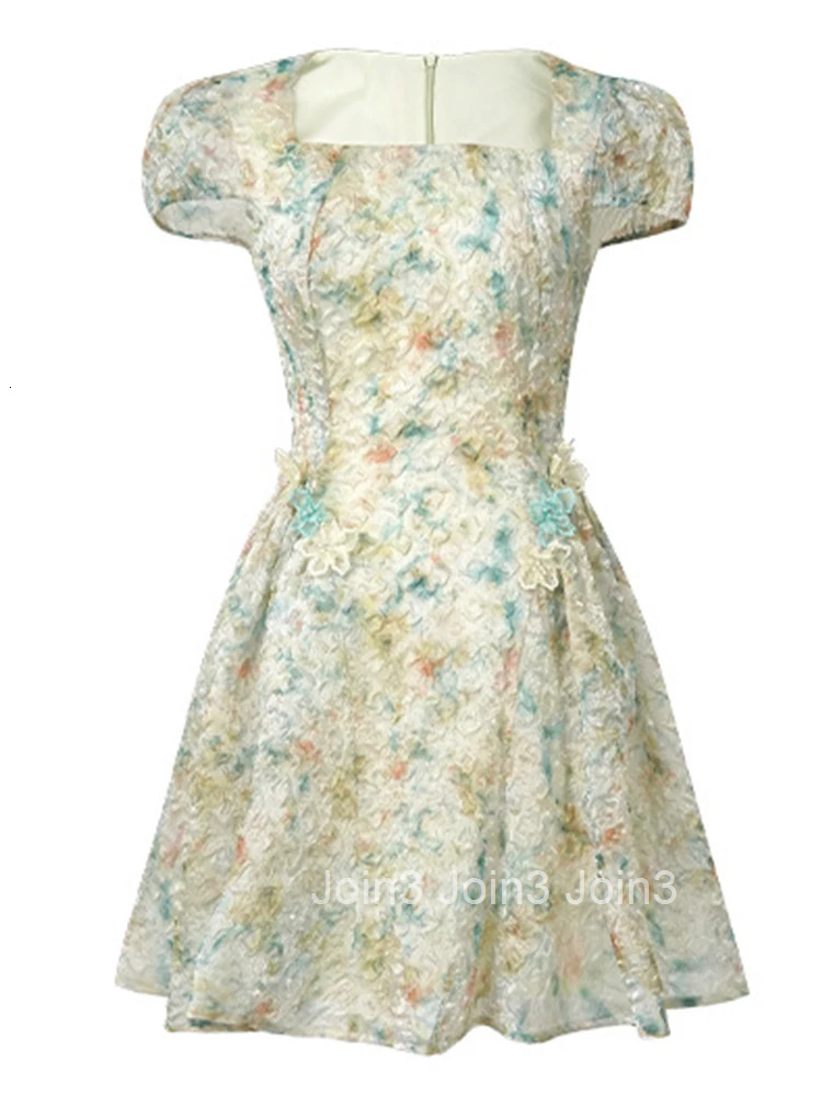 Women Clothes Sweet Floral Print Puff Sleeve Folds Slim Mini Short A-Line Dress Fashion Party Prom Vestidos Casual Beach Summer