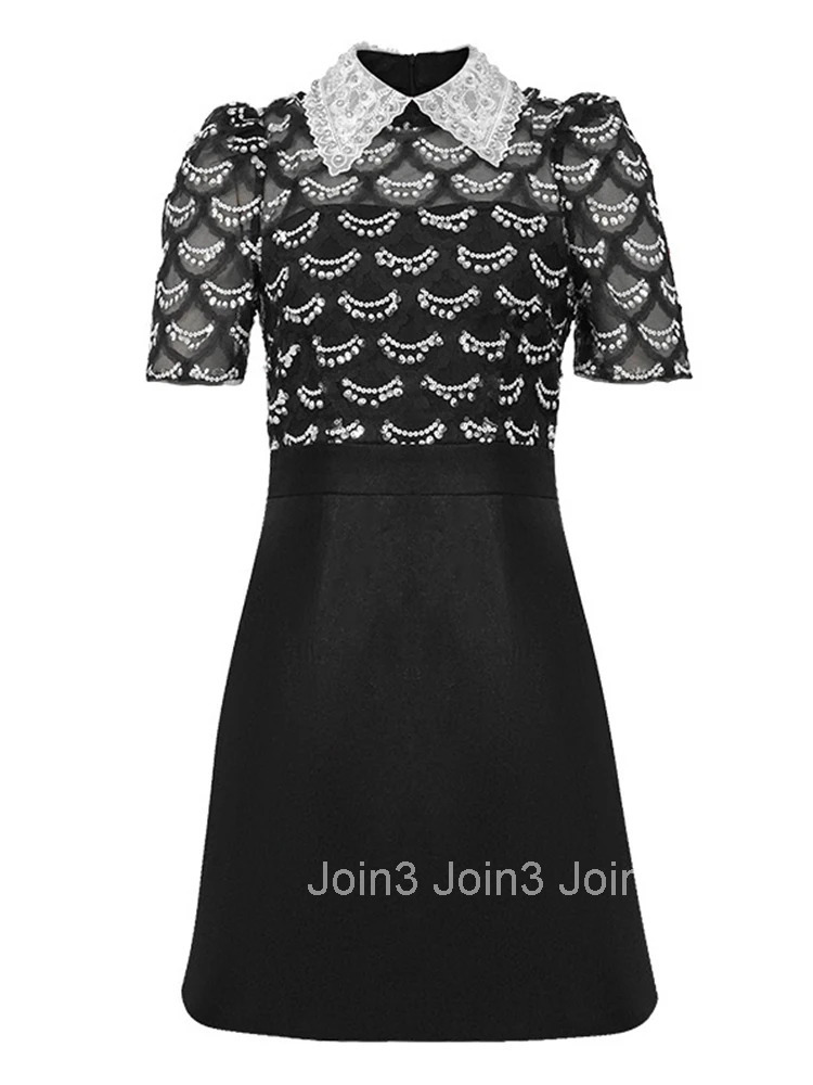 Summer Sweet Black Formal Occasion Short Dress Women Clothes Elegant Luxury Short Sleeve Slim Mini A-Line Party Prom Vestidos